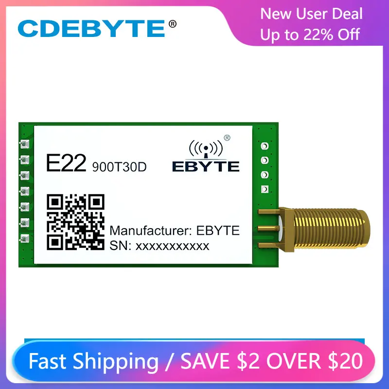 5PCS SX1262 LoRa Module 868MHz 915MHz RF 30dBm Long Distance 10km E22-900T30D-V2.0 Wireless Transceiver Receiver SMA-K IoT