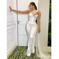 elegant white prom jumpsuit long cape sexy beads sweetheart sleeveless evening gowns shinny sequins elegant party bride gowns
