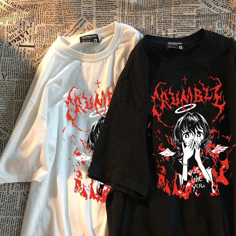 

Harajuku Aesthetic Gothic Punk Cartoon Short Sleeve T-Shirt Women Summer Ulzzang Hip Hop Loose Casual Streetwear Clothes Tops