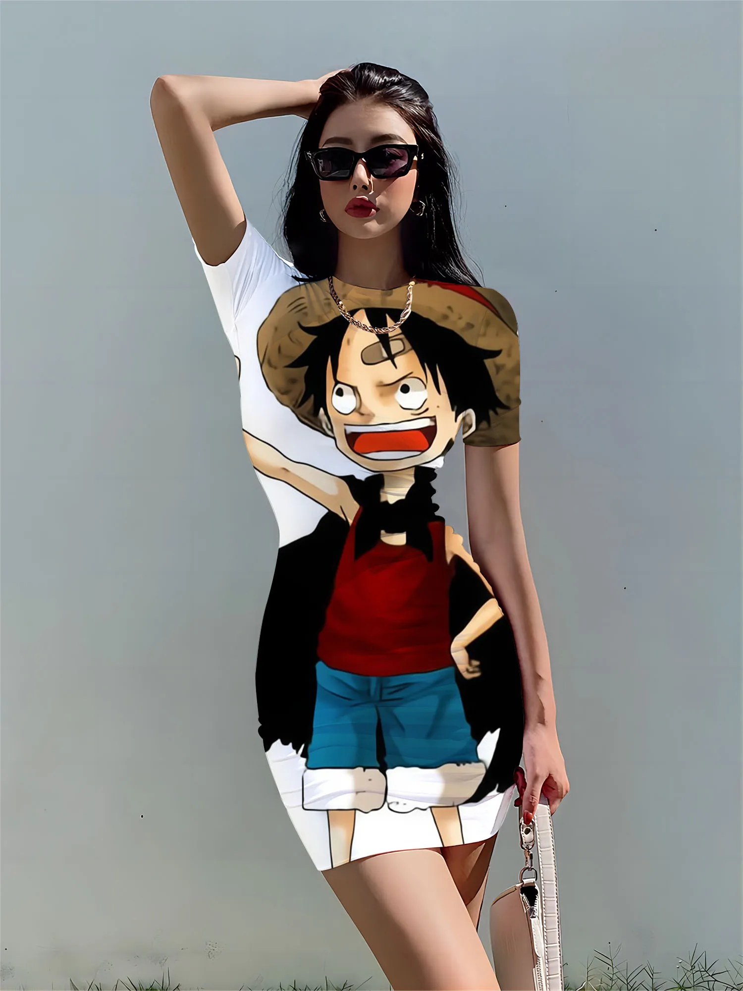 

Sexy Summer Dress Women 2023 Dresses Fashion Zevity Cartoon New One Piece Woman Sensual Y2k Bodycon New Monkey D.Luffy Women's