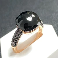 pomellato black onyx ring inlay black zircon with black gun plated 12 6mm flat crystal ring for women party fashion jewelry gift