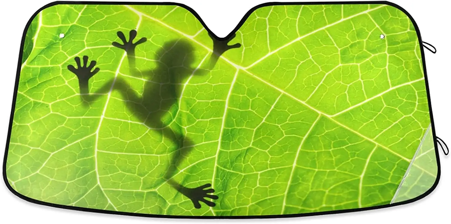 

Frog Shadow Leaf Car Windshield Sun Shade Green Leaves Sunshades Reflective UV Rays Protector Keep Your Vehicle Cool Visor Cover