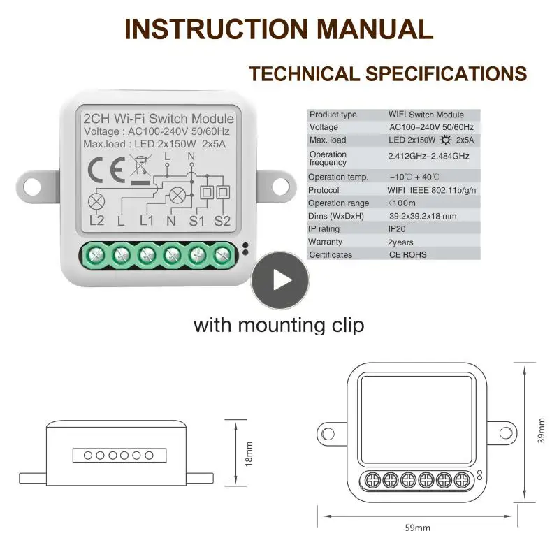 

Support Tuya/smart Life App Wifi Energy Monitor Switch 1 2 3 4 Gang Smart Switch Module Universal Breaker 10a Mini Wifi Switch