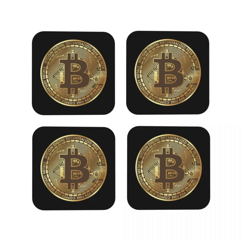 

Bitcoin - Physical Coin Coasters Coffee Mats Leather Placemats Cup Tableware Decoration & Accessories Pads for Home Kitchen Bar