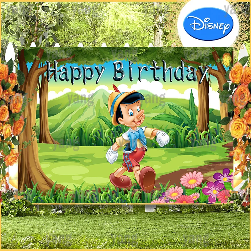 Disney Cartoon Long Nose Lovely Pinocchio Outdoor Background Banner Happy Birthday Party Decoration Baby Shower Forest Backdrop