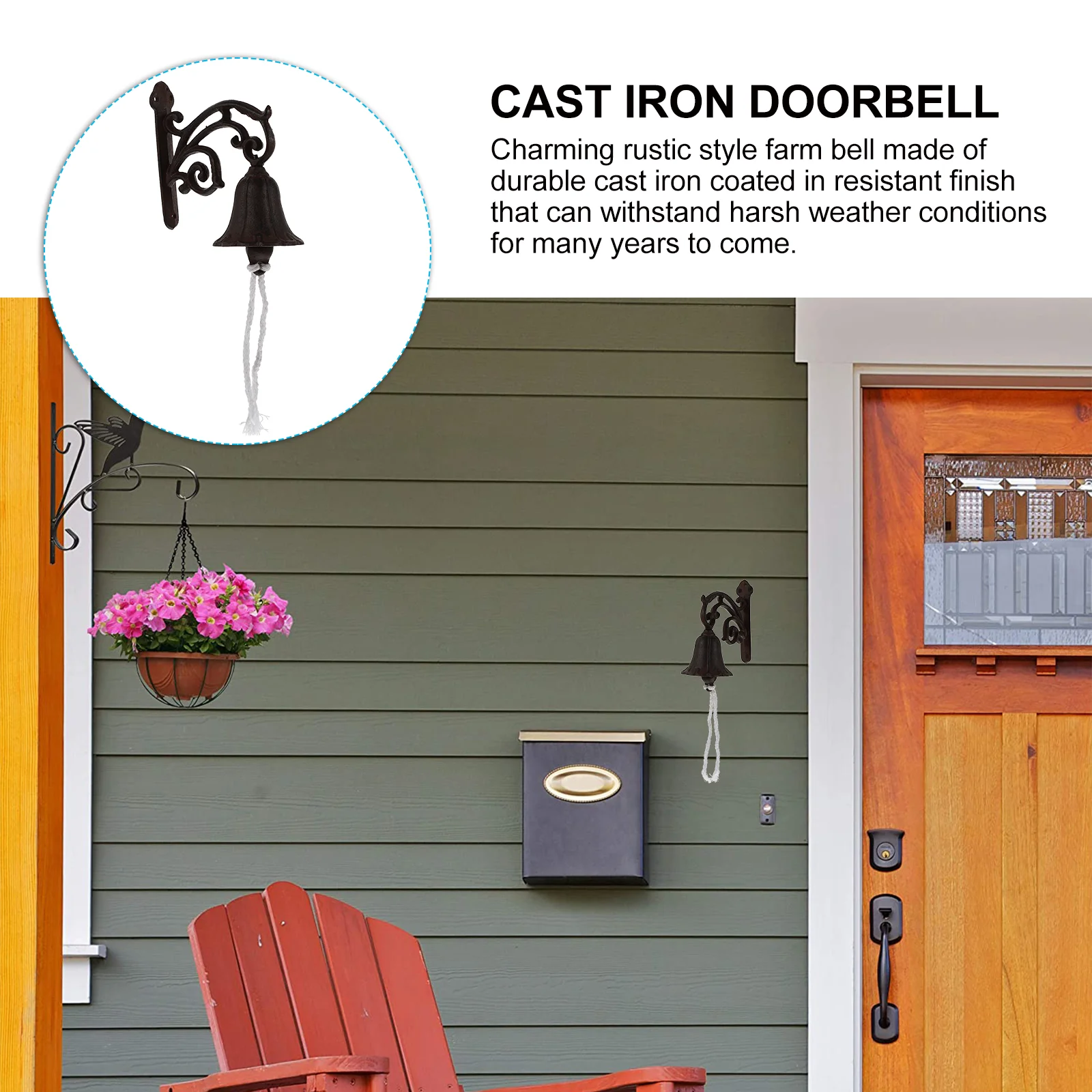 Дверной звонок декор из чугуна настенный уличный сельский деревенский стиль