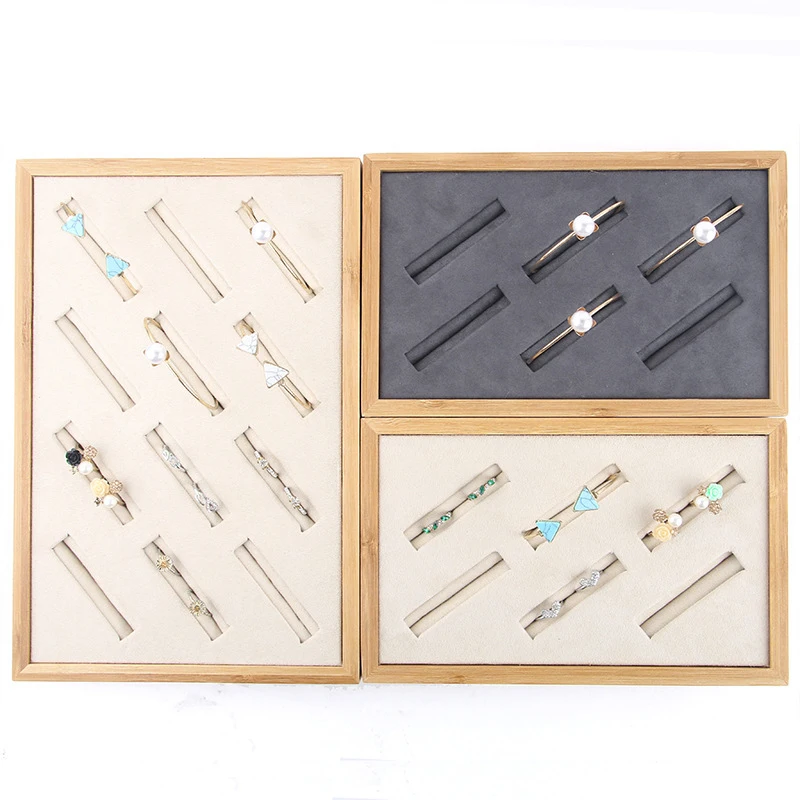 1 Pcs 6/12 Grids Bamboo Wood Velvet Jewelry Ring Fine Silver Bracelet Collection Storage Showcares Jewelry Display Organizer Box