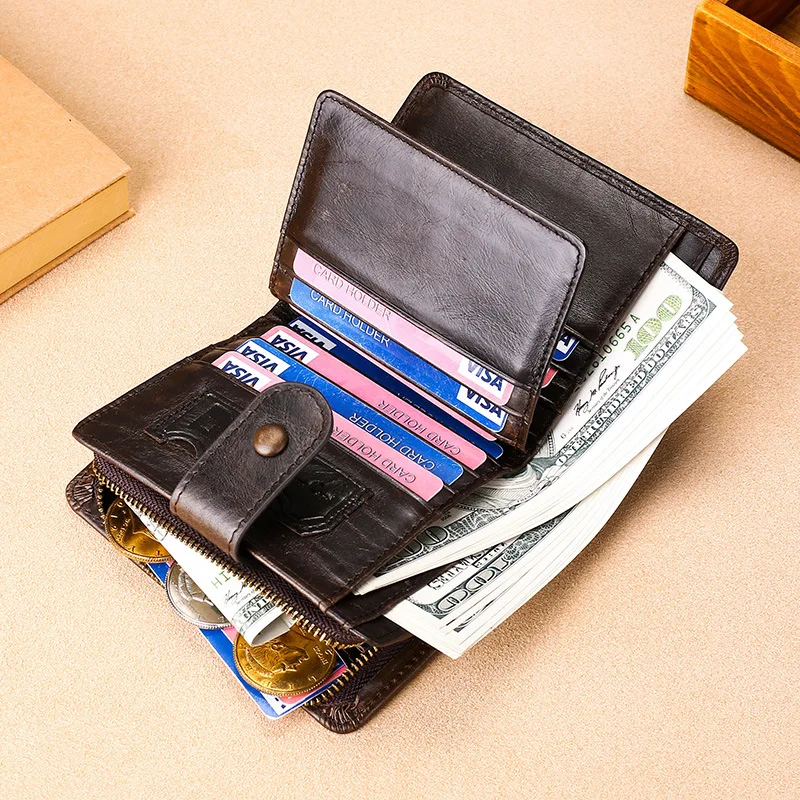 

Multifunctional Men's Wallet Leather RFID Buckle Casual Retro Short Wallet Clip Slim Male Purses Money Bags Credit Card Holder