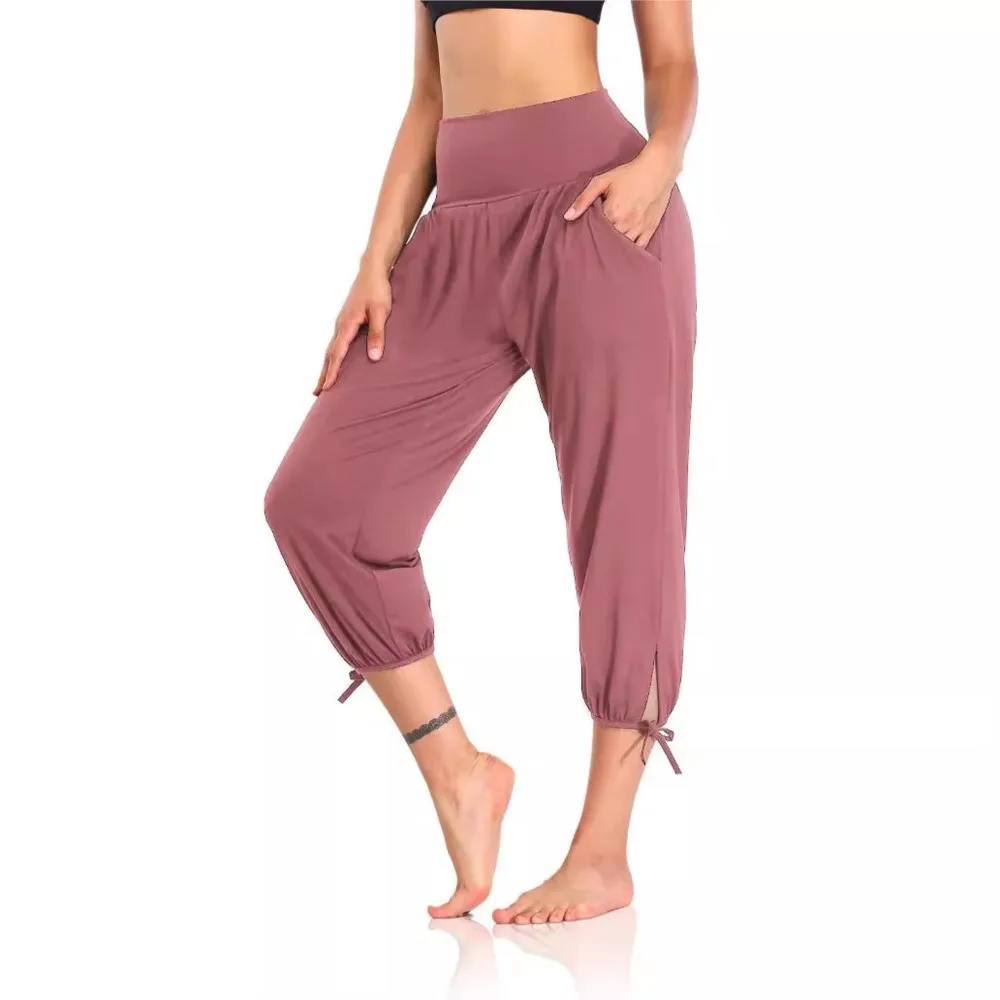 damskie spodnie do jogi luźna w pasie kieszeń łączenie dorywczo dzianinowe joggingu damska odzież sportowa Pantalones De Mujer