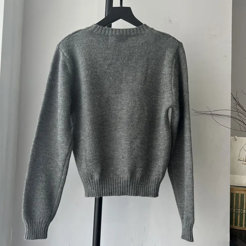 

Весна 2023, вязаный шерстяной свитер с круглым вырезом, пятиконечной звездой и вышивкой, с буквенным принтом, с коротким рукавом