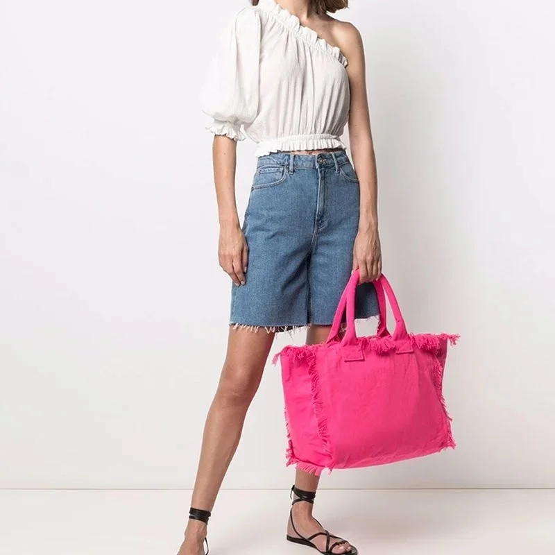 

Летняя новая простая модная дизайнерская женская сумка с кисточками, Большая вместительная Холщовая Сумка, пляжная сумка, роскошная брендовая Сумка-тоут