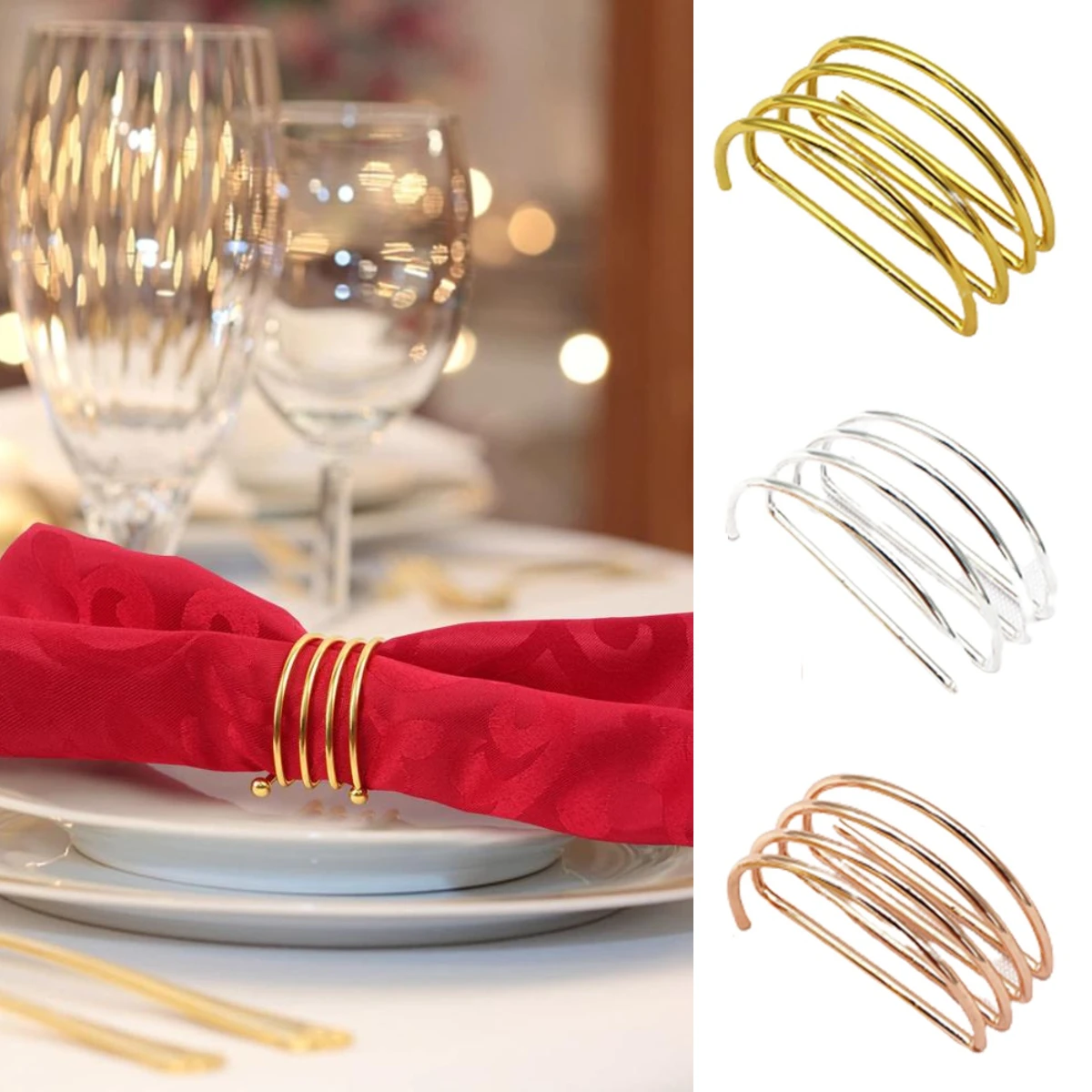 

D-Shaped Napkin Rings Hollow Spiral Napkin Holder Wedding Napkin Racks Table Decoration Family Gatherings Napkin Buckle Holder