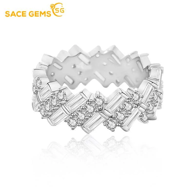 

SACE GEMS New Trend 925 Sterling Silver Raw AAAA Zircon Rings for Women Engagement Cocktail Party Fine Jewelr Wedding Bands
