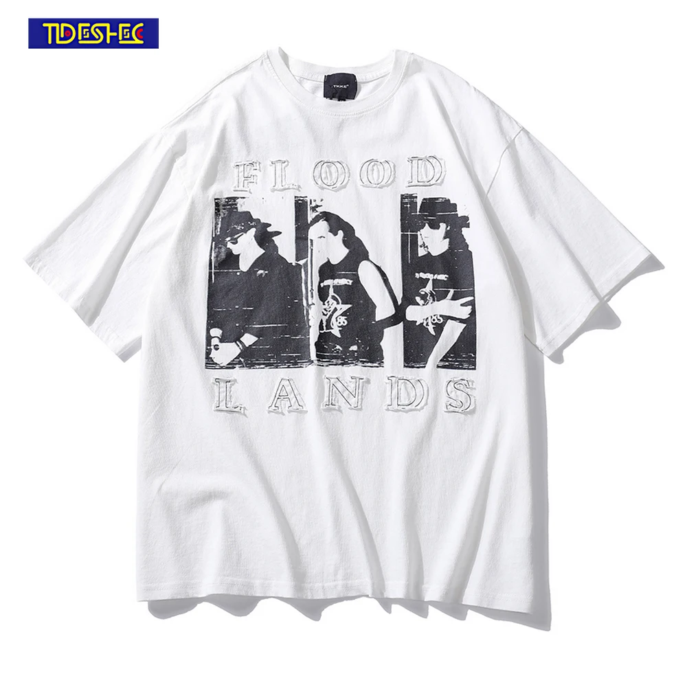 

Summer Men TShirt Oversized Goth Portrait Printed T Shirt Hip Hop Streetwear 100% Cotton Short Sleeve Punk Rock Washed Tops Tees