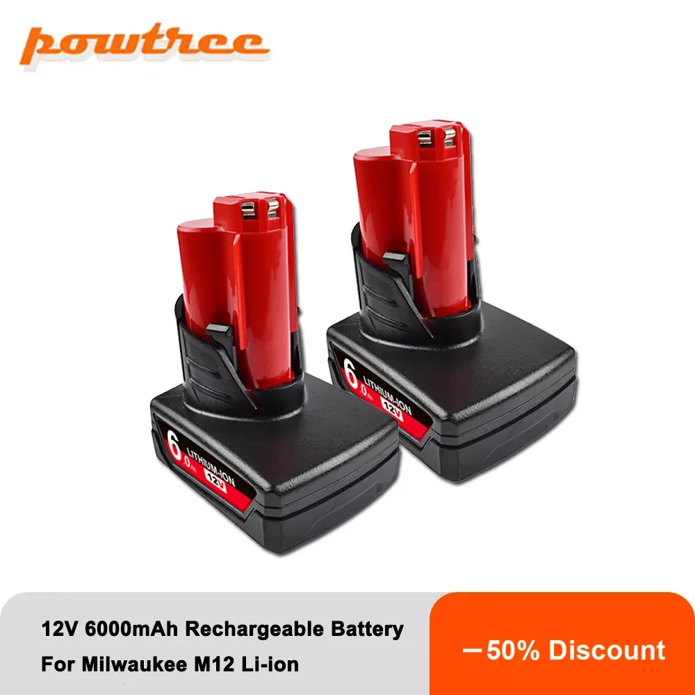 

12V 6000mAh Rechargeable Battery for Milwaukee M12 XC Cordless Tools 48-11-2402 48-11-2411 Batteries 48-11-2401 MIL-12A-L