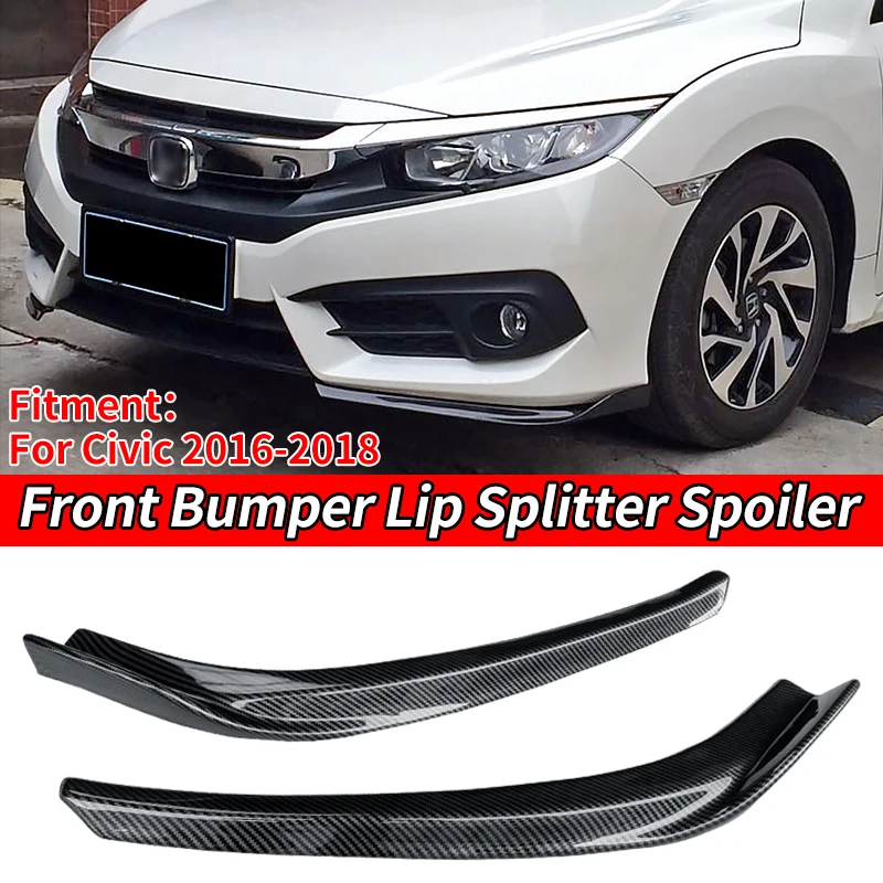 2 Pieces Car Front Bumper Lip Splitter Spoiler Body Kit Hatchback Surrounding Corner Accessories For Honda Civic  2016 2017 2018