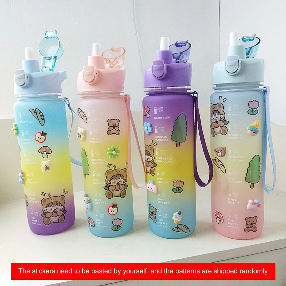 

1-2L Sports Water Bottle with Straw Portable Large Capacity Water Bottle Fitness Bike Cup Summer Cold Water Jug with Time Marker