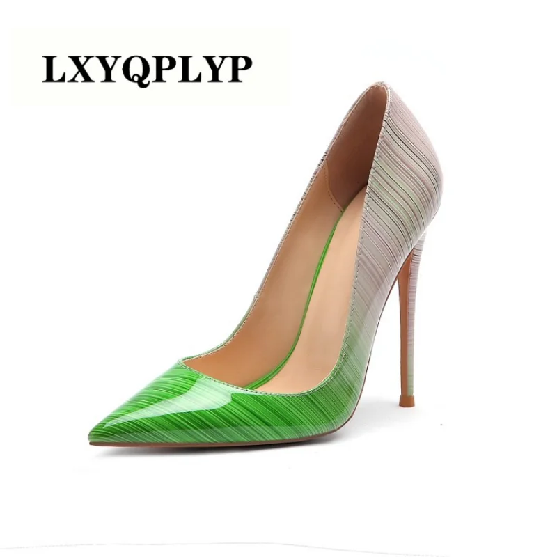 

Туфли женские на очень высоком каблуке 12 см, брендовые пикантные модные вечерние туфли с эффектом постепенной смены, с начесом, с закрытым н...