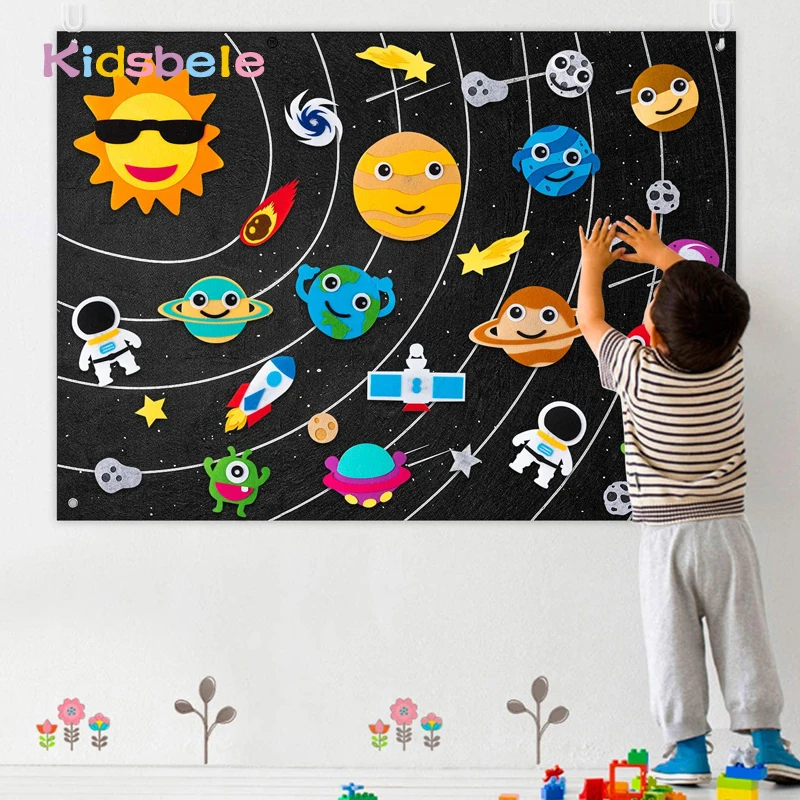 Outer Space Felt Montessori Board Toy Solar System Universe Storytelling Flannel Interactive Play Mat Education Toys For Kids