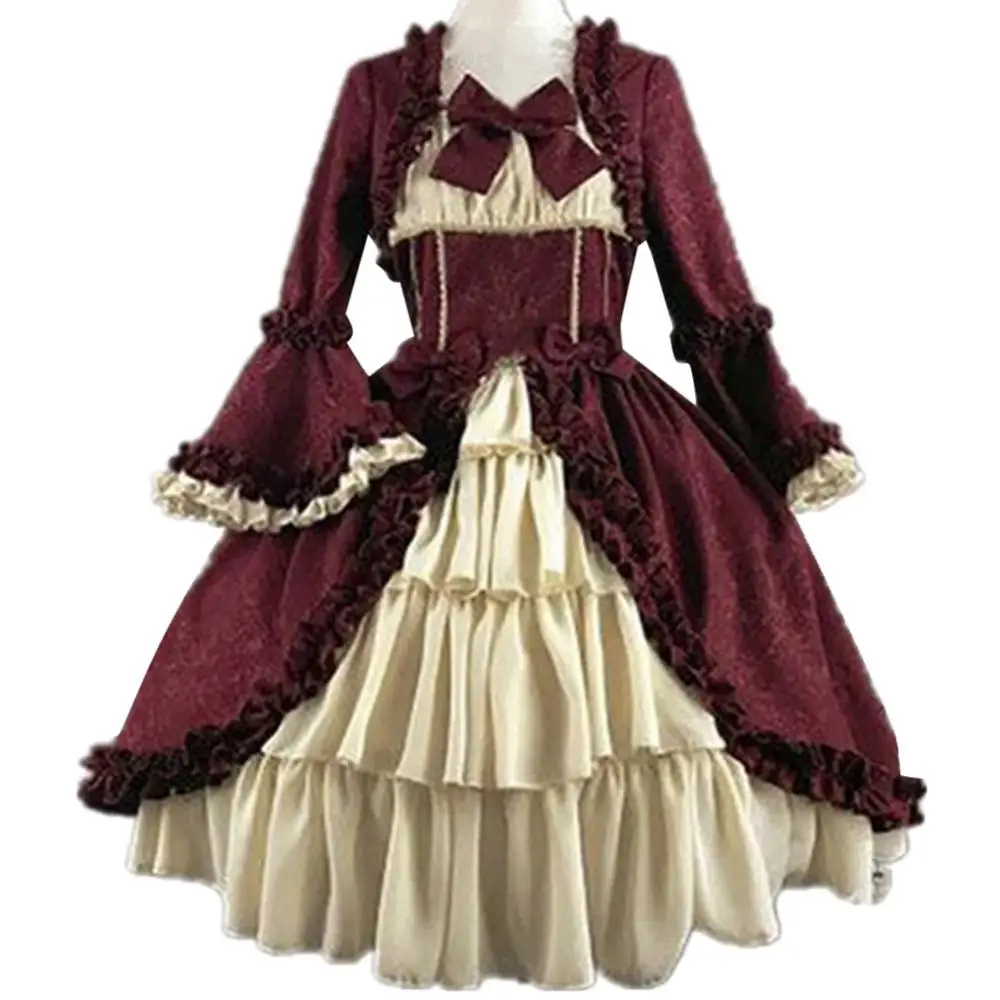 

Женское ретро платье для косплея с квадратным вырезом и узкой талией, средневековое платье с бантом, костюм для вечеринки