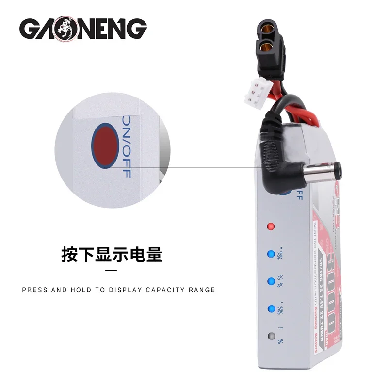 Фото Gaoneng GNB 3000MAH 2S 5C 7,4V Lipo Индикатор питания аккумулятора для очков Fatshark Dominator Skyzone Aomway FPV очки RC Drone №3