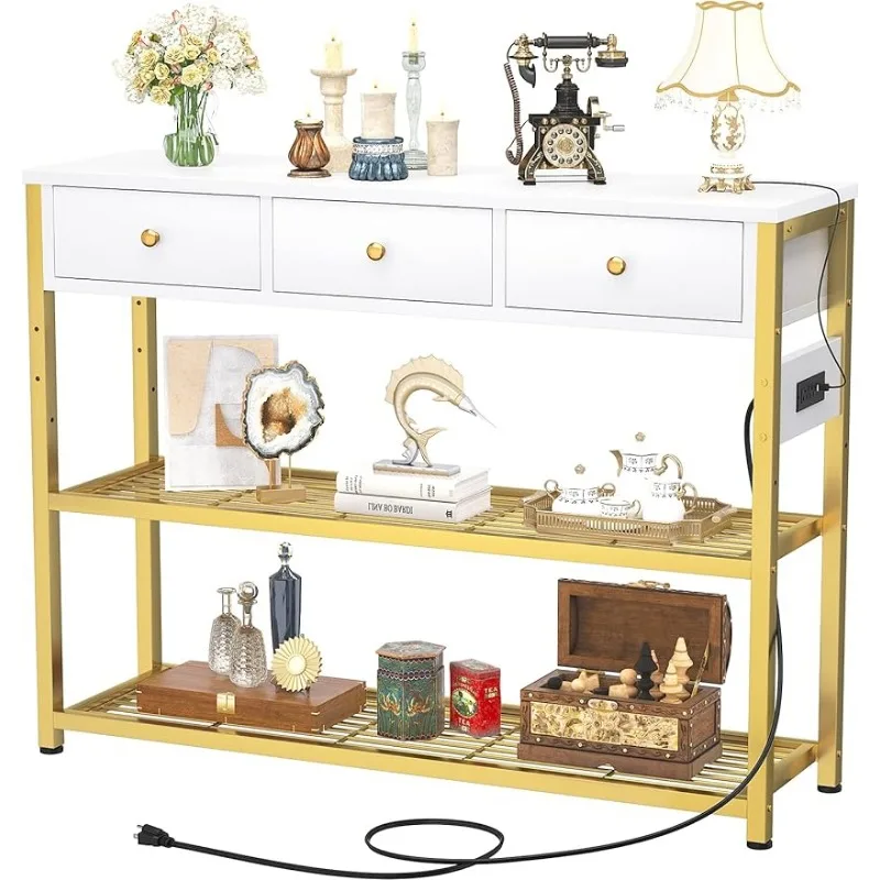 

Ecoprsio 47'' Entryway Table with Outlets and USB Ports, Console Table with 3 Drawers, Sofa Table Narrow Long
