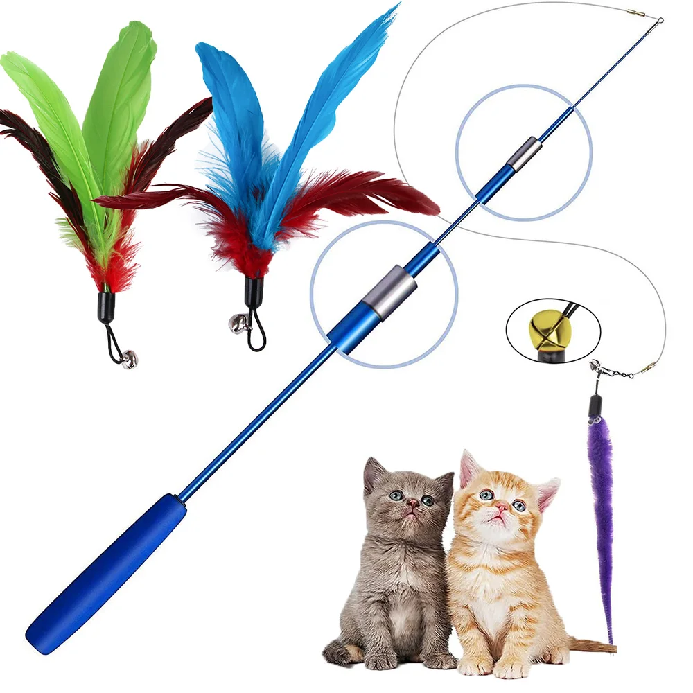 

Cat Interactive Toy Funny Feather Plush Worms Refill with Bell Cat Stick Toy for Kitten Playing Teaser Wand Toy Cat Supplies