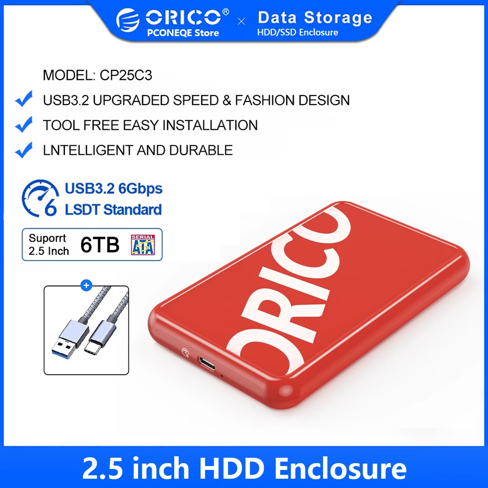 

Внешний жесткий диск ORICO, hd 2,5 дюйма, Type-C/USB3.0, 6 Гбит/с