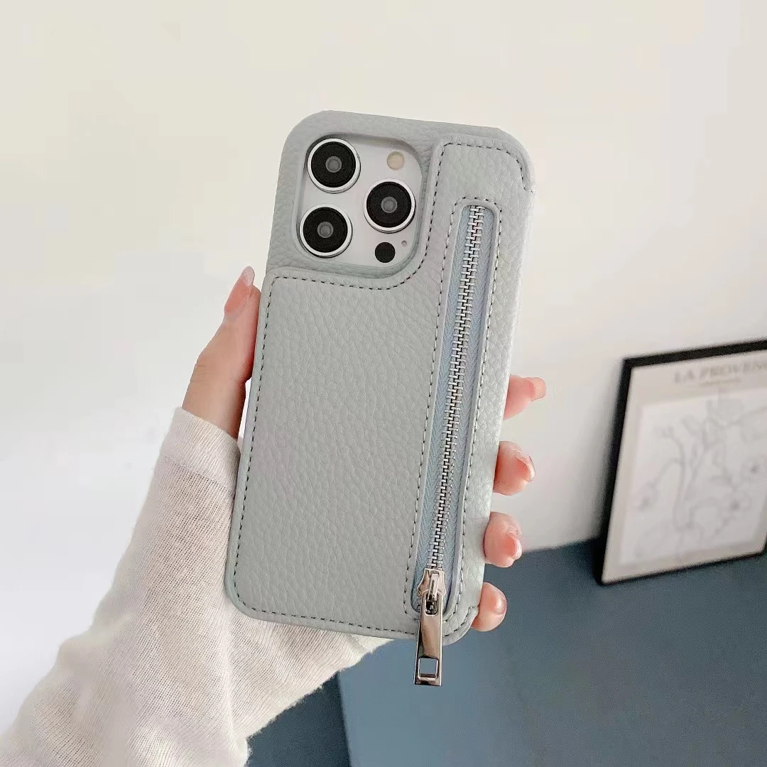 

New Suitable for iPhone 14 Beauty Mirror Phone Case 13promax 12pro 11 Zipper Case Xsmax Xr 8plus Litchi Pattern Protection Cover