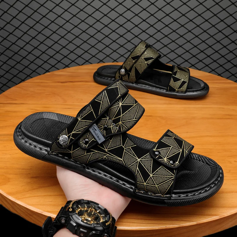 

Сандалии мужские кожаные на плоской подошве, повседневные пляжные шлепанцы, открытый носок, летняя спортивная обувь, рыбалка