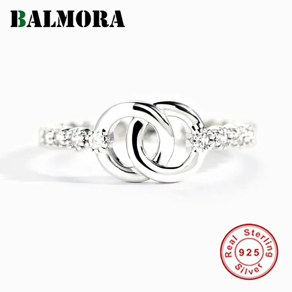 

BALMORA S925 Silver Interlocking Promise Finger Rings For Women Girl Circular Infinity Statement Eternity Anillo Jewelry Gift
