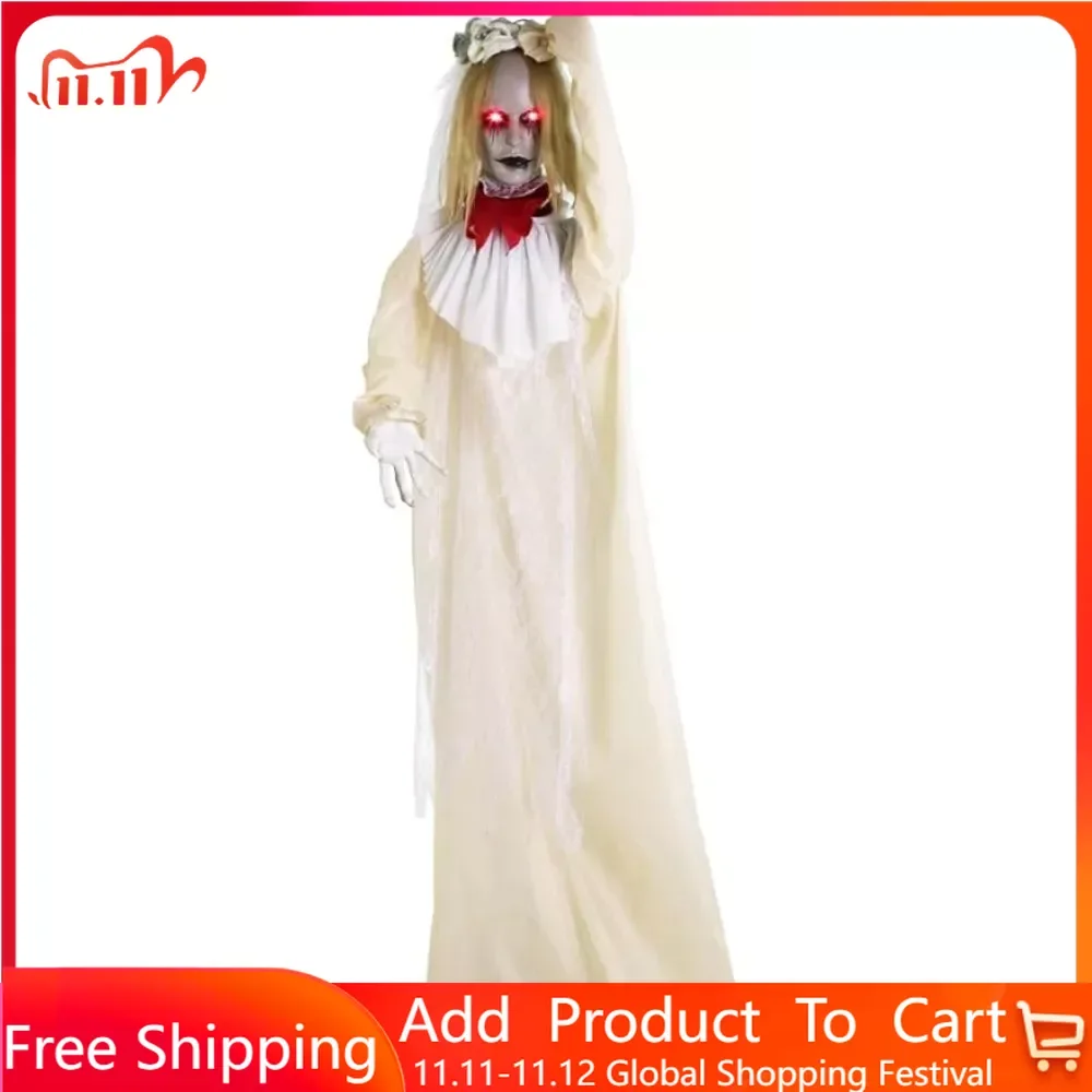 

Halloween Decoration Free Shipping Animatronic Zombie Bride With Pop-Up Head and Light-Up Eyes for Battery Operated Event Party