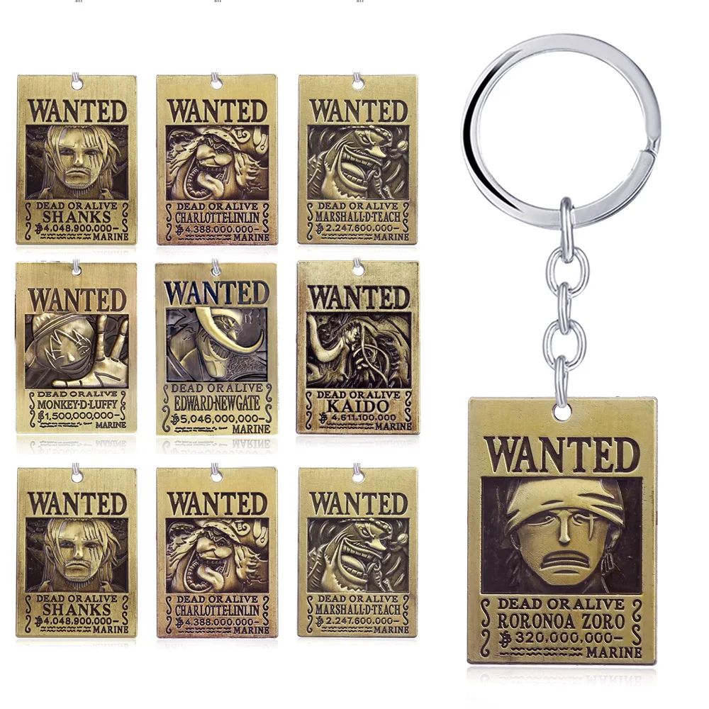 

Anime One Piece Keychain Car Bag Charm Pendant Keyring Luffy Zoro Edward Newgate Wanted Metal Key Chains Accessories Jewelry