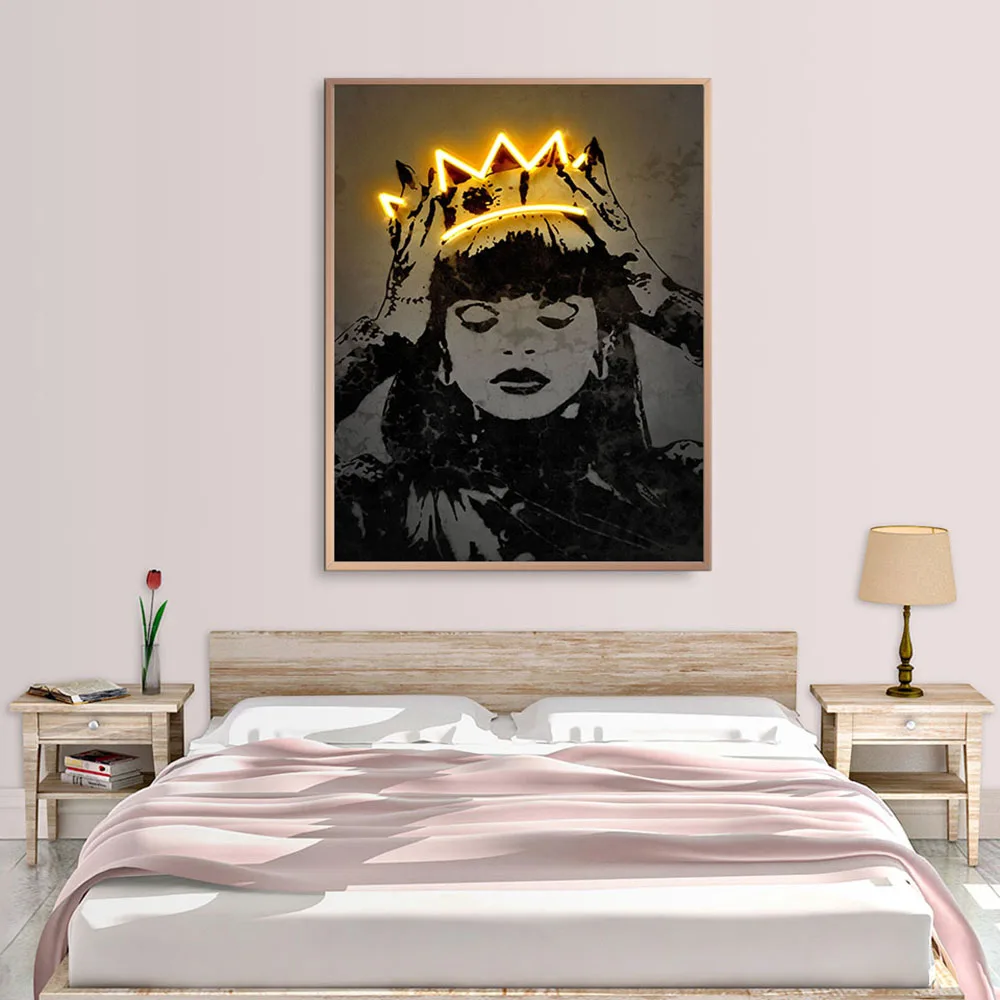 

Абстрактная минимализм Корона королева плакаты настенное искусство холст печать неоновая живопись модульные картины гостиная улица домашний декор