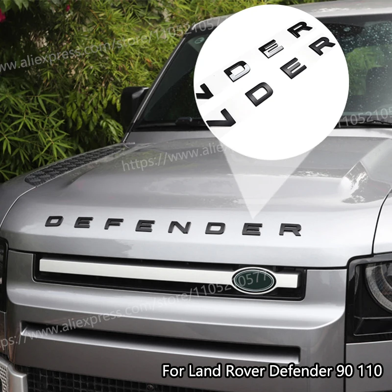 Фото Для Land Rover Defender 90 110 2020-2025 автомобильный капот двигателя буквенная этикетка DENFENDER капот двигателя автомобильная наклейка черная модификация №3