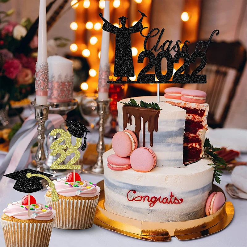 

2022 Cake Topper Congrats Grad Cupcake Wrapper Voor 2022 Afstudeerders College Viering Birthday Party Cake Decorations