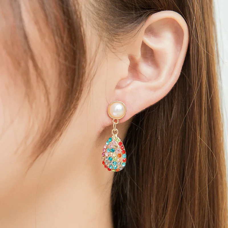 

Retro Earrings Full Of Colorful Diamond Drop Shaped Pearl Earrings Earrings Pendant Royal Style Ladies Earrings