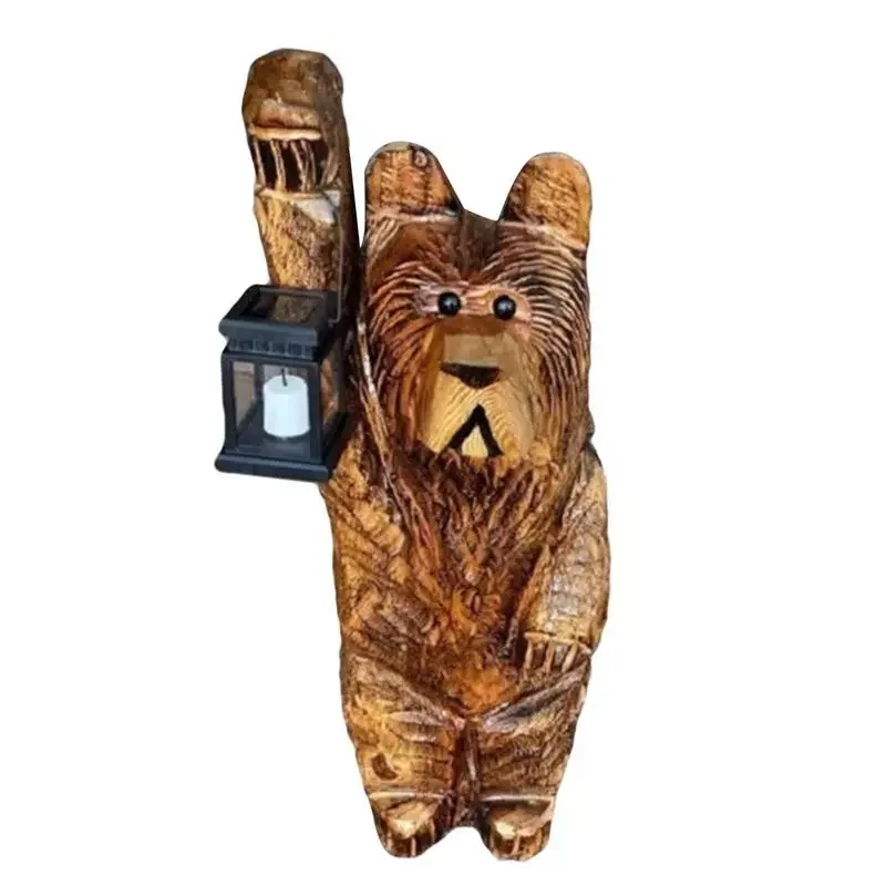 

Carved Bear With Lantern Carving Resin Bear Sculpture Lantern Ornament Outdoor Lawn Decor Light Up Animal Garden Statue For