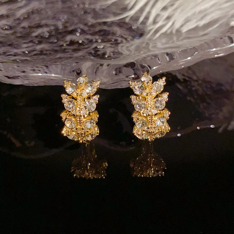 

Luxury Zircon Leaves Hoop Earrings For Women High Quality Copper 14K Gold Plated Designer Earring Original Jewelry 2023 Trendy