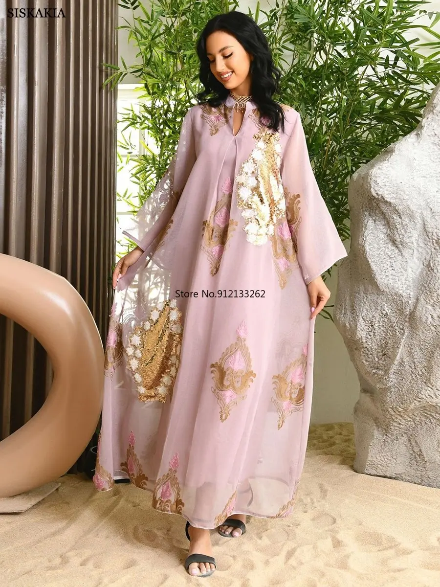 

Long Dresses For Women Muslim Abayat Sequins Embroidered Casual Loose Ladies Dress Moroccan Kaftan 2022 Jalabiya Robe