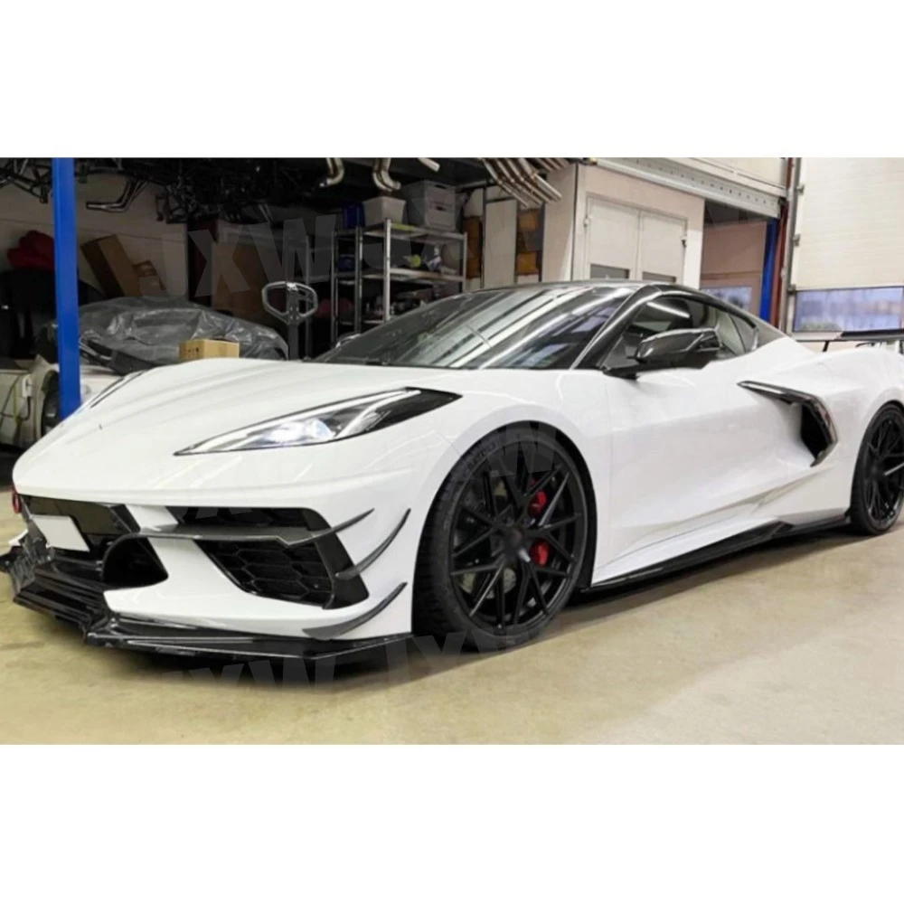 Фото JXWANCF для Chevrolet Corvette C8 2020-2021: Ультралегкие карбоновые сплиттеры переднего бампера, канарды из FRP, элементы обвеса кузова №5
