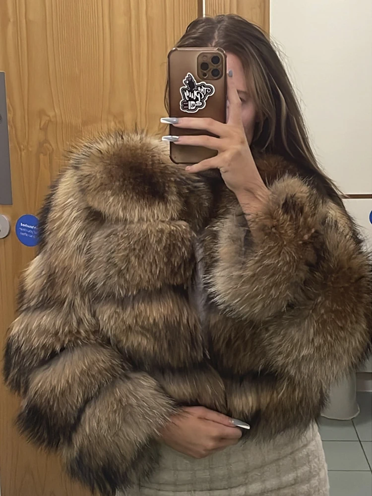 2022 New Real Fur Coat Winter Jacket Women natural large Natural Raccon fur coat Street warm long sleeve detachable vest enlarge