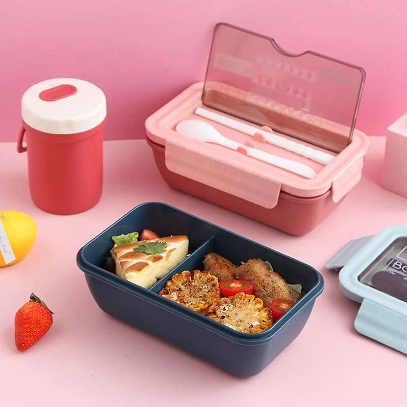 

1100ML Portable Plastic Lunch Box Bento Case Chopsticks Spoons Microwae Heating Leak-Proof Food Storage Container Tableware