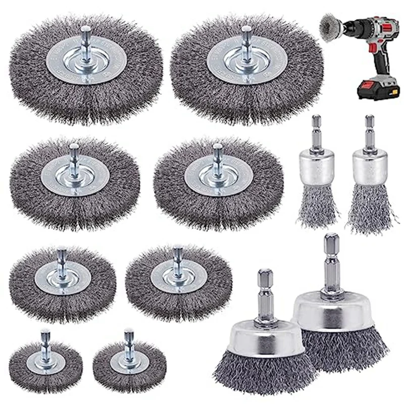 

12 Piece Wire Brush For Drill Wire Wheel Brush Cup Set Wire Wheel For Drill 0.012 Carbon Steel Wire, Drill Wire Brush