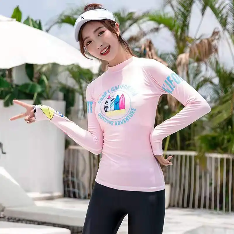 

4-piece Women's Printed Long Sleeve Shirt & Patns Rashguard Rash Guard Swimsuit UPF 50+ Swim UV Athletic Tops Bottoms Full Suit