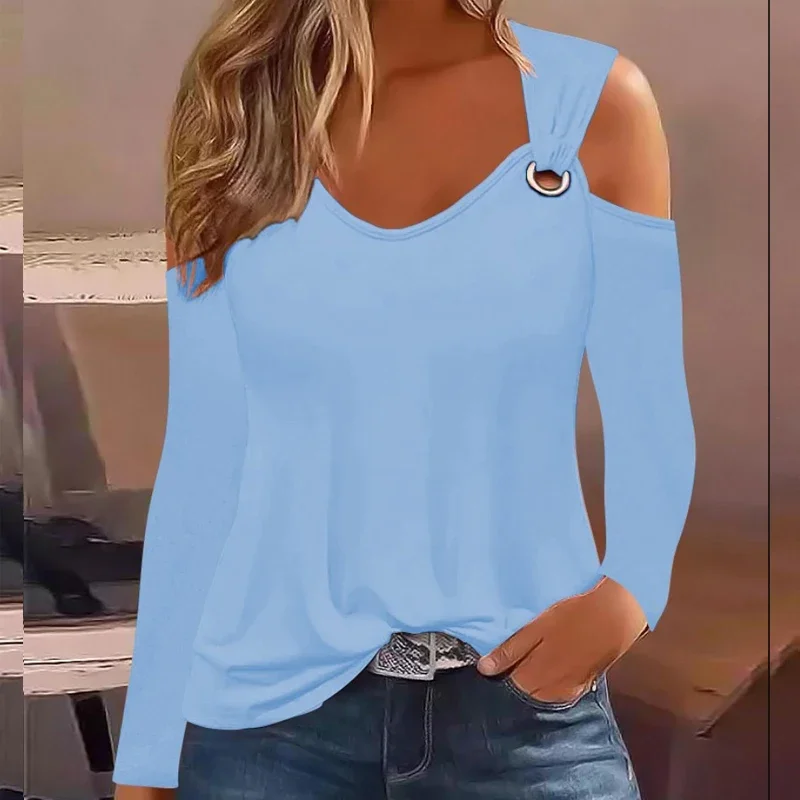 Осенняя Простая рубашка с V-образным вырезом и металлическими пуговицами модная