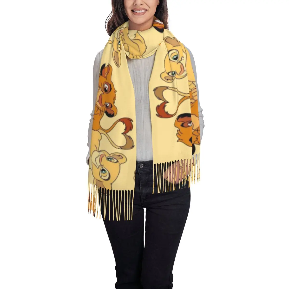 Женский шарф Симба и Нила на заказ длинный зимне-осенний теплый шаль с кисточками