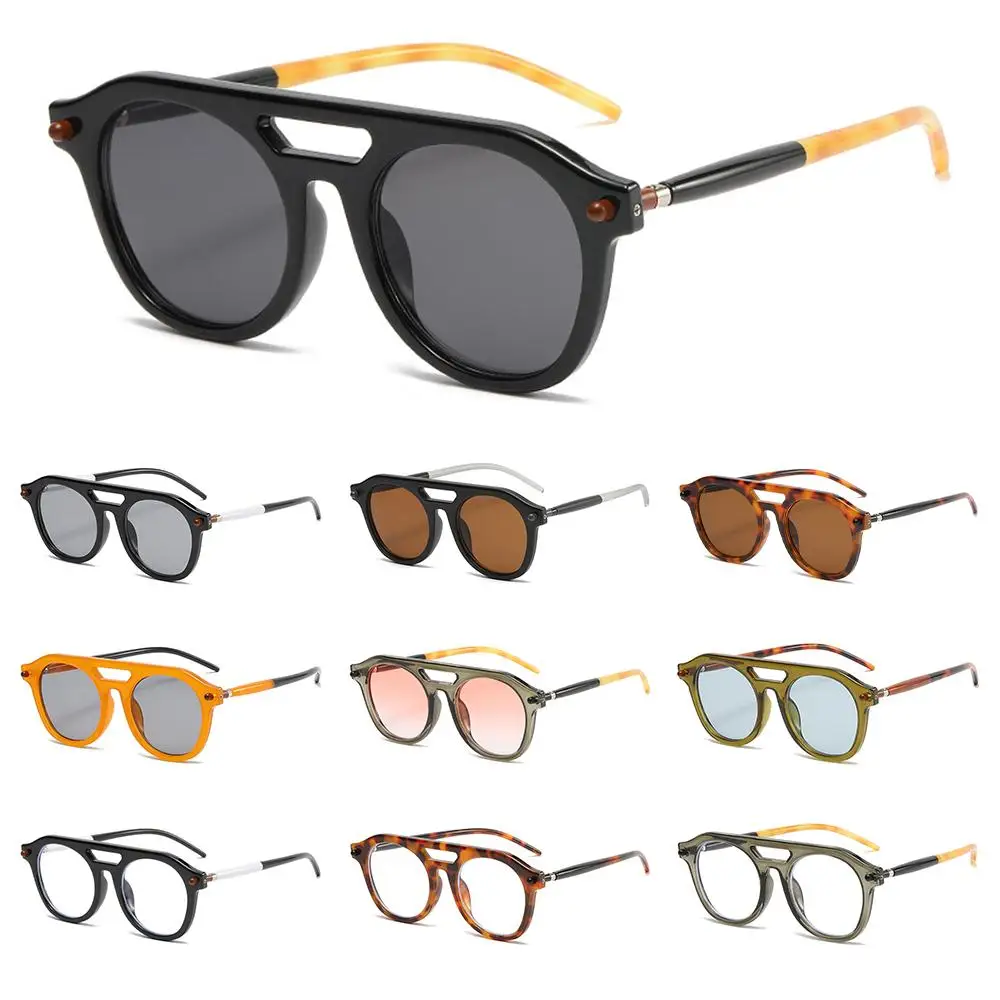 Modne okrągłe okulary przeciwsłoneczne Double Bridge Pilot Luksusowe punkowe pomarańczowe odcienie z lat 70. dla kobiet i mężczyzn