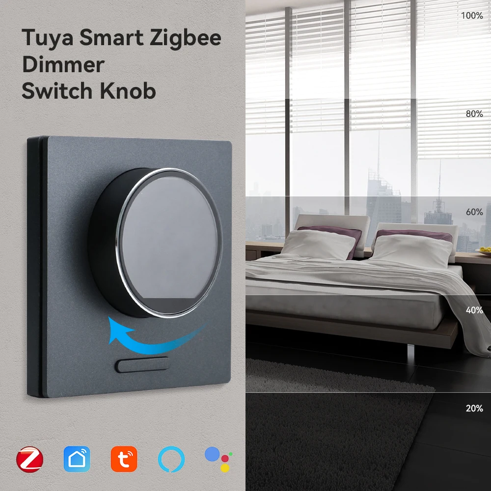 

Tuya Smart Dimmers Zigbee модуль диммера с поворотным переключателем со светодиодным дисплеем переключатель ручки работы со шлюзом Alexa Google