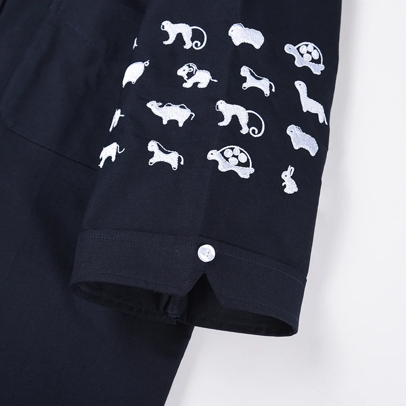 TB THOM Men's Shirt Animal Embroidery Men's Clothing Summer Casual Oxford Slim Fit Short Sleeve Korean Fashion High Quality Tops